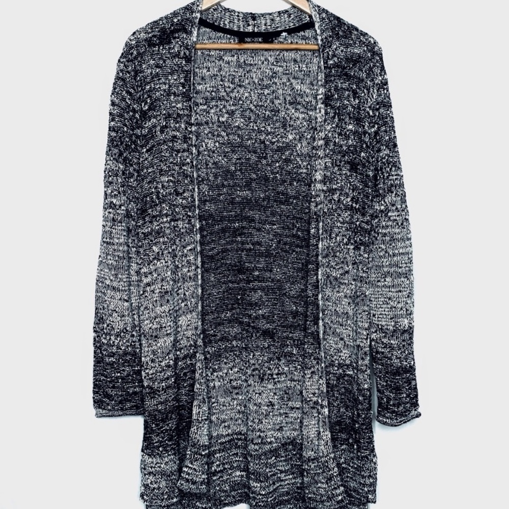 Marled Black and White Long Cardigan with Pockets